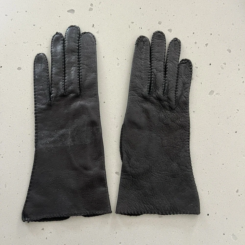 Vintage 50s 60s Genuine Deerskin Leather Gloves set White Black size 6 / 6.5